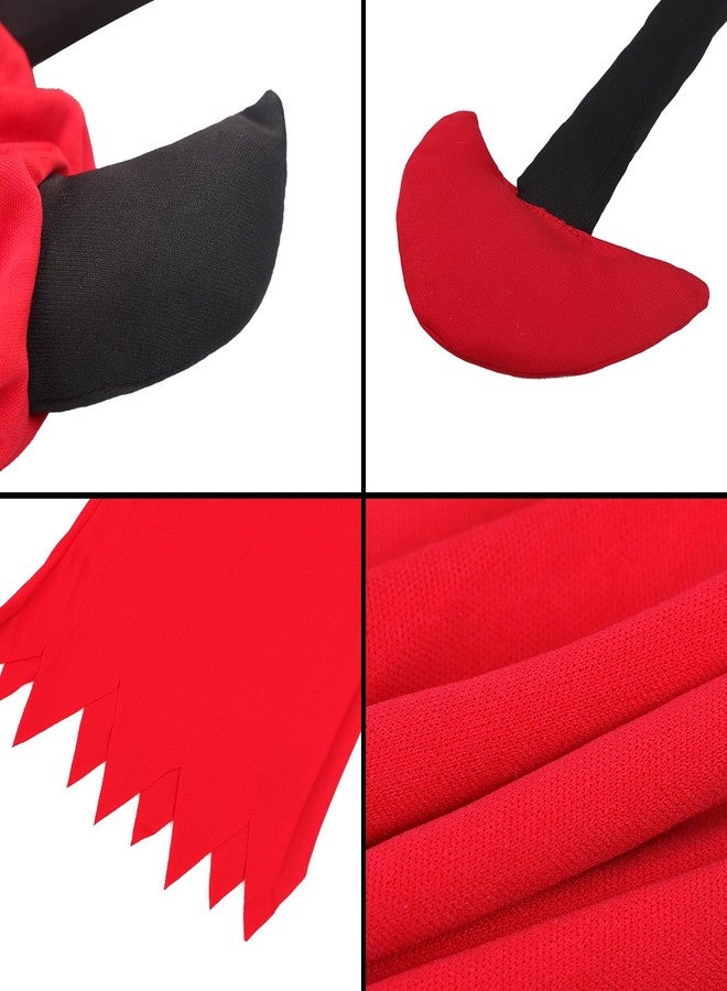 PURFUN Kids Red Devil Costume Set Girls Boys Scary Death Demon Gown Long Robe Devil Horns Head Cover Tail Black Gloves Kit Halloween Cosplay Outfit Costume Accessories Dress Up Party Prop - Image 5